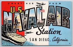 San Diego CA~US Naval Air Station grande lettera lino~portaerei~PC seconda guerra mondiale - Foto 1 di 2