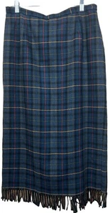 Requirements Skirt Women Size 14 Multicolor Plaid Wool Blend Fringe Vintage - Picture 1 of 9