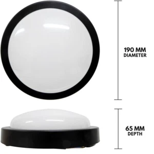 LED Bulkhead Light IP65 Outdoor Black 190mm Round Wall Ceiling - Picture 1 of 7