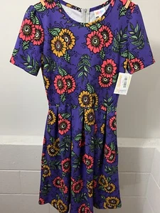 NWT LuLaRoe Amelia Dress Size Small. Purple With Mustard & Pink Floral Design - Picture 1 of 4