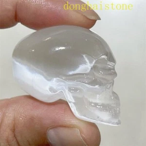 1.4" Natural Selenite Hand carved skull Quartz Crystal skull Gem healing 1pc - Picture 1 of 10