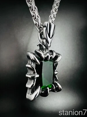 Smaragdklaue Drachen Grün Stein Anhänger Edelstahl Halskette Schmuck Biker 371B - Bild 1 von 4