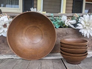 Vintage West Bend USA Dark Brown Faux Wood Grain 6pc Salad Bowl Serving Set - Picture 1 of 9