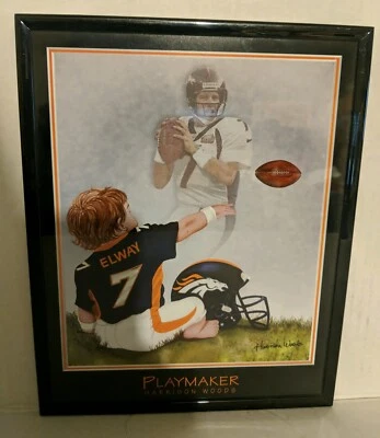 Denver Broncos John Elway Playmaker Harrison Woods Framed 8 x 10 Print Art NFL - Image 1 of 4