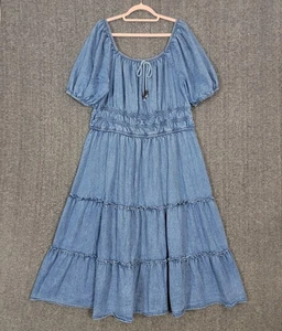 Speed Limit Kleid Damen 3x blau Chambray Puffärmel Stufen Bauern Cottagecore - Bild 1 von 11