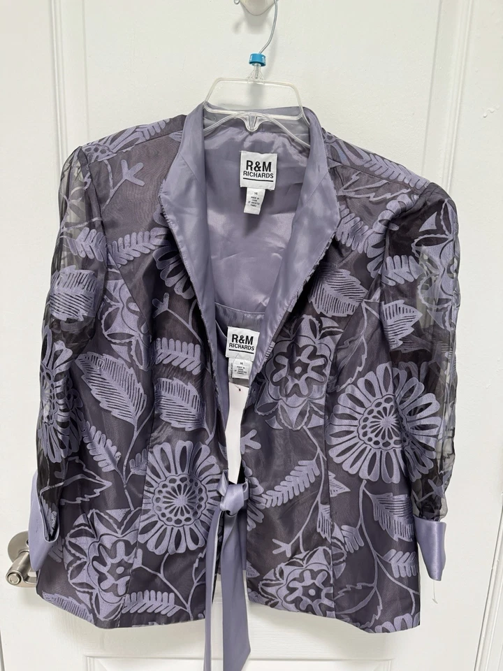 Chaqueta de cóctel R&M Richard’s para mujer, púrpura, mangas transparentes, talla 14, nueva con etiquetas Foto 1 de 4