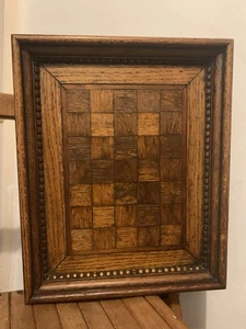 Antique Folk Art Marquetry Wooden Picture - Inlaid Square Design - Framed - Picture 1 of 8