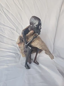 Handmade African Art Wood Carving Tribal Thinking Man - Picture 1 of 8
