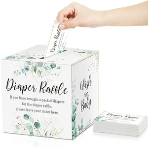51 Pcs Greenery Diaper Raffle Tickets with Card Sign Box Baby Shower... - Picture 1 of 6