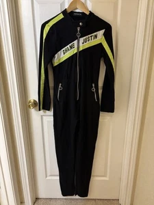Shane Justin Bling Club Y2K Jumpsuit Moto Style Neon Stripe Zip Front XS - Bild 1 von 5