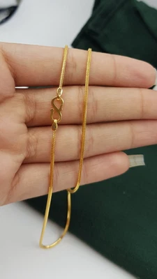 现代金链项链 22K 男式威尼斯方形盒链 1 毫米 16 英寸精致 — 第 1/4 张图片