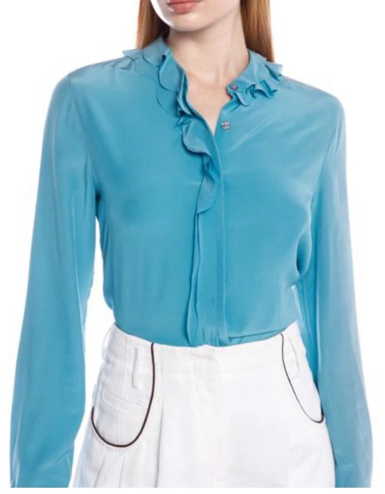 Camisa para mujer Emporio Armani 100 % seda con volantes delanteros NUEVA talla 8 Foto 1 de 4