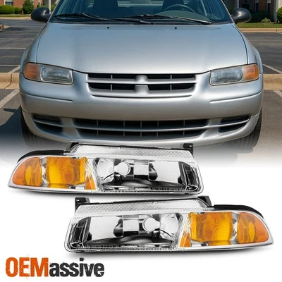 For 1995-2000 Dodge Stratus Chrysler Cirrus Plymouth Breeze Chrome HeadLamp Pair - Image 1 of 4
