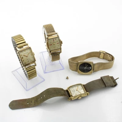 复古 Wittnauer Helbros 手动 22-26 毫米坦克腕表 4 件装 #WB3596-2 — 第 1/4 张图片