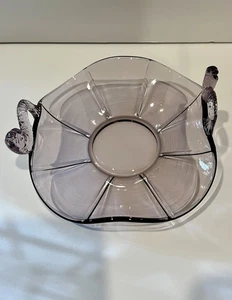 Fenton 5,5" Lila Lavendel Süßigkeiten Schmuck Schale mit Koi Fisch Griffe - Bild 1 von 7