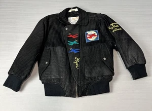 VTG London Fog Leather Bomber Jacket Aero-dynamic Global Adventures Youth 7 - Picture 1 of 13
