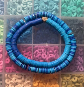 Blue Clay Beaded Bracelet - Handmade - Picture 1 of 2