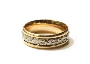 14k yellow white solid gold wedding band ring 5.9g Camelot pattern 6mm 6 estate - Picture 1 of 6