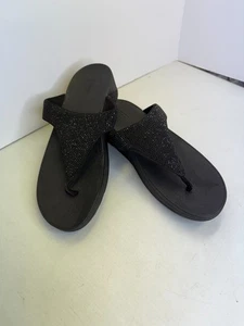FitFlop Lottie glitzernd schimmernde Zehenstegsandale Stoff schwarz NEU Größe 10 - Bild 1 von 14