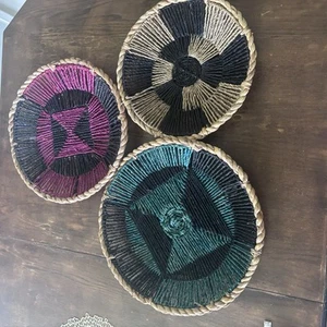 Set of 3 Target Woven Basket Wall Art Decor Raffia Seagrass Multi Colored Target - Picture 1 of 5
