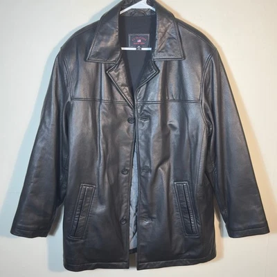 U.S. Polo Assn. Chaqueta de cuero genuino negra para hombre abrigo frontal con botones talla mediana Foto 1 de 4