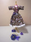 Barbie Doll Handmade Retro Style Brown Floral Dress & Accessories! Free Ship