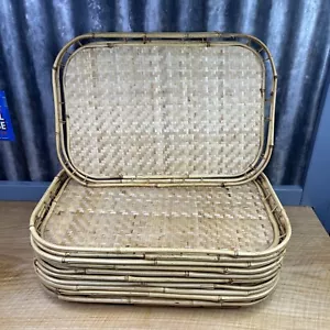 Vtg Woven Bamboo Rattan Wicker Serving Trays Tiki Bar TV MCM 19x13" Lot of 12 - Picture 1 of 7