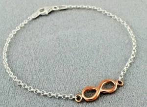 Chapado en Oro Rosa 925 Plata Ley Infinito Pulsera 19.1cm - Imagen 1 de 5