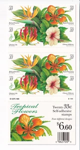 U.S.: Sc #3310-3313, Tropical Flowers 33c Stamps, Booklet Pane of 20, MNH (3310) - Picture 1 of 2