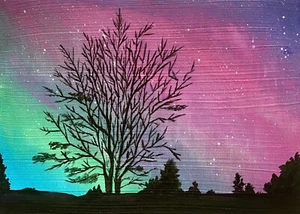 Pintura acrílica aurora boreal aurora boreal original 5 x 7 pulgadas - Imagen 1 de 6