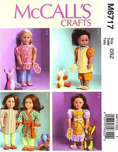 18” DOLL CLOTHES NIGHTIE ROBE MASK SLIPPERS & TOYS SEWING PATTERN McCalls 6717 - Picture 1 of 7