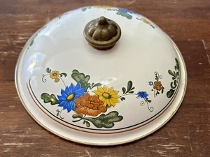 Vintage Enamel Saucepan Lid Replacement Multicolored Flowers Design 7 3/8” - Picture 1 of 4