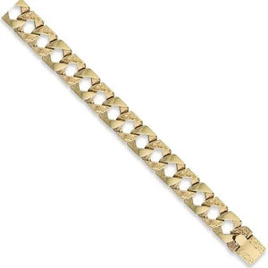 9ct Yellow Gold 15mm Plain & Patterned Casted Curb Bracelet - Picture 1 of 20