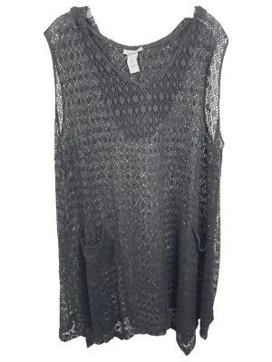 Catherines Talla Grande 26W 28W Natación Cubre 3X Negro Encaje Bolsillos con Capucha 1471 Foto 1 de 4