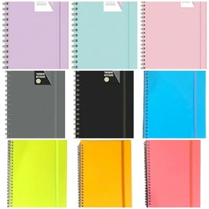 A4 / A5 NOTE PAD  SPIRAL POLY PASTEL BANDED TWINWIRE NOTEBOOK SHEET LINED  - Picture 1 of 27