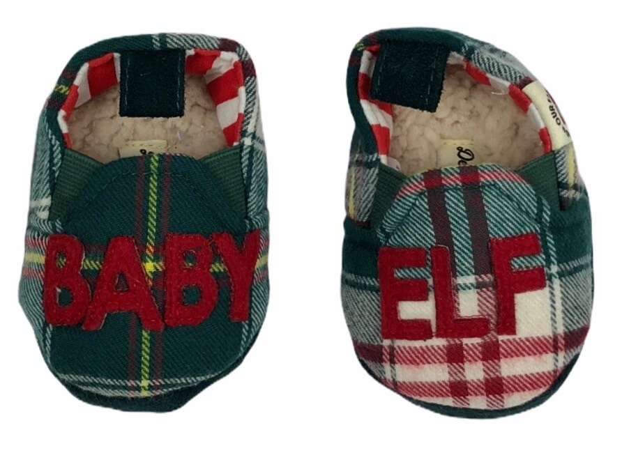 Dearfoams Baby Elf Green Plaid Memory Foam Slippers NWT Girls Boys Infant - Image 1 of 1