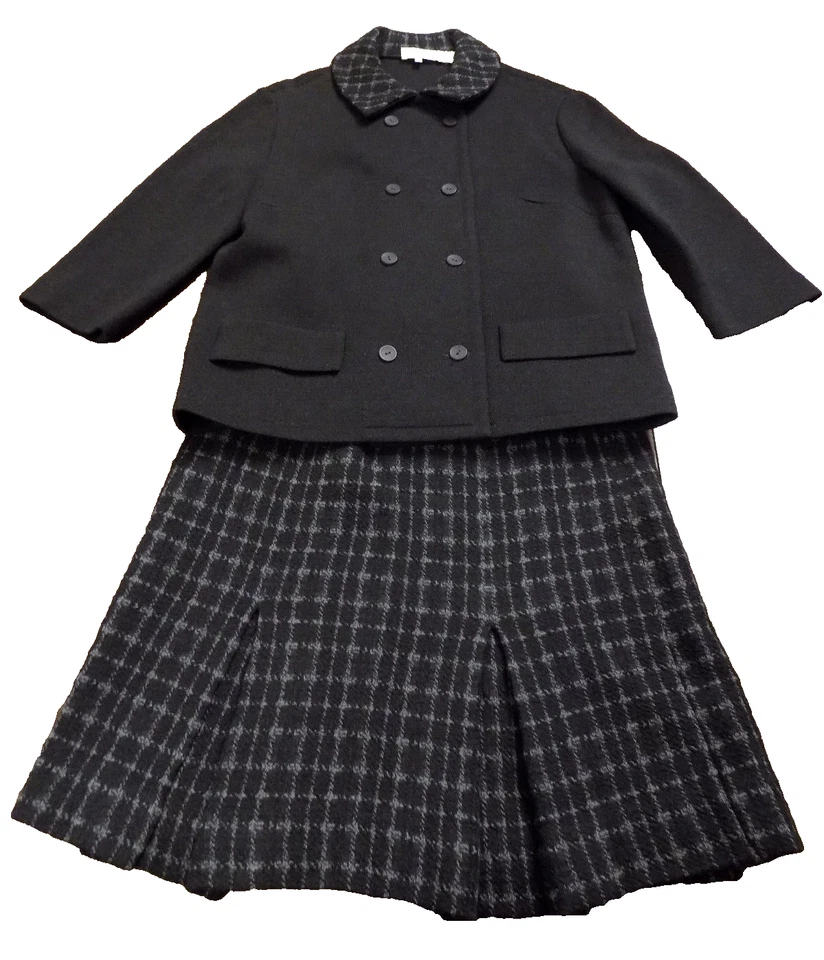 De Colección Años 40 Calidad Casa 100% Lana Tejida A Cuadros Gris Falda Chaqueta Traje Bélgica 26 W Foto 1 de 4