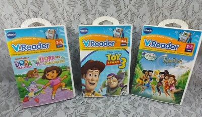 VTech V.Reader Cartridges Toy Story Dora Tinkerbell Animated E-Books Lot Of 3 - Image 1 of 4