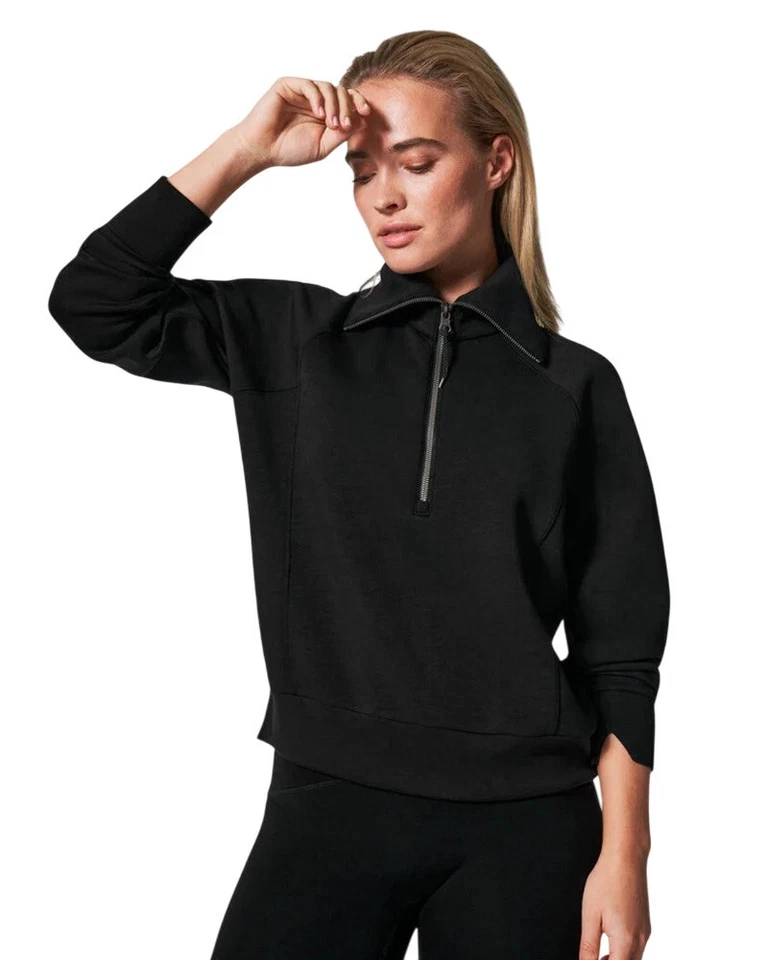 Spanx Air Essentials Half Zip Sweatshirt Pullover Black Women's Medium 50346R