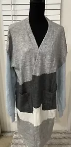 Cardigan blau grau und weiß farbig Block offene Tasche Größe XXL NEU OHNE ETIKETT - Bild 1 von 5