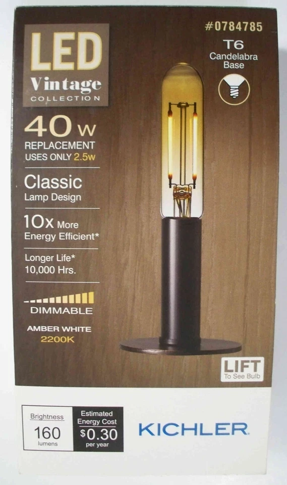 Kichler LED 40W/2.5W T6 Candelabra Filament-Amber-Dimmable-514187-Save 2+ - Image 1 of 1