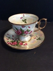 Vintage Ucagco Porzellan Porzellan Tasse Untertasse Goldrand 1965 Japan Rose Cup Saucer - Bild 1 von 7