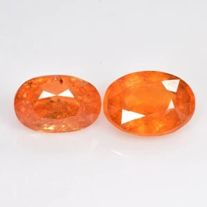 3.60 Ct & 8x6 mm _ FANTA ORANGE NATURAL SPESSARTINE GARNET OVAL 2Pc's GEMSTONES - Picture 1 of 11