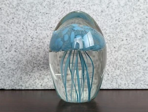 Qualle Briefbeschwerer Klarglas oval blau Design Sealife Meer Wasser  - Bild 1 von 24