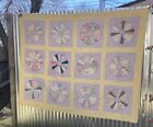 Vintage Handmade Hand Quilted Feed Sack 30s Dresden Plate Quilt 82x65 Farmhouse