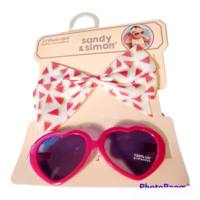 Cutie Pie Sandy & Simon Girls Watermelon Hair Bow & Heart Sunglasses Set-0 to 2T - Image 1 of 3
