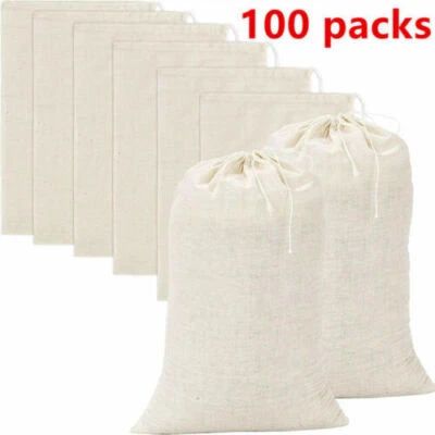 50-100 Pack Cotton Muslin White Drawstring Bags Large Bulk Herbs Tea Spice Bag - Image 1 of 4