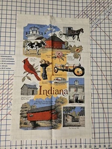 VTG INDIANA NOVELTY LINEN TEA DISH TOWEL WALL HANGING SOUVENIR 16x26 NWOT - Picture 1 of 3