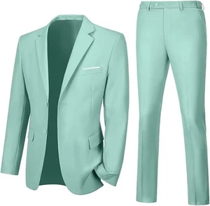 Men's Suit Slim Fit 2 Piece M 40R 34W Mint Green Notch Lapel 2 Button - Picture 1 of 5
