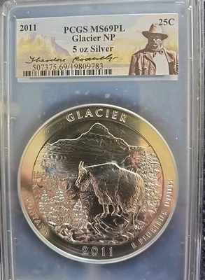 2011 ATB 5oz Glacier 25c. PCGS MS69PL Roosevelt Lable. - Image 1 of 4